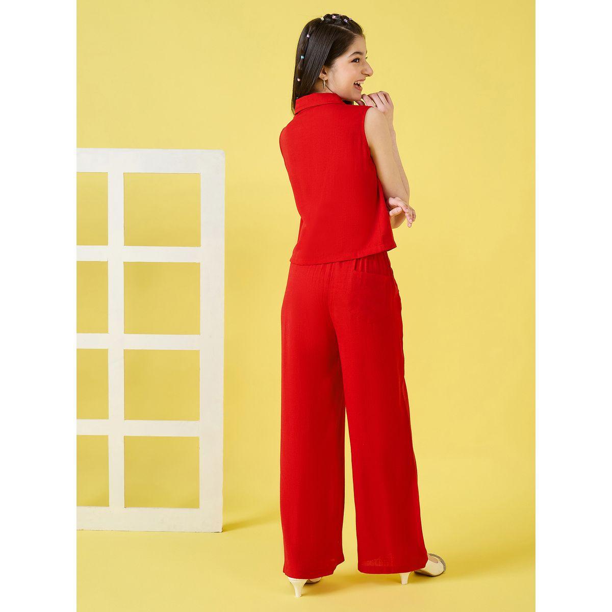 Stylo Bug X Styli Solid Pocket Detail Top & Straight Pants Set-girls-clothing-setsandcoords-image-2