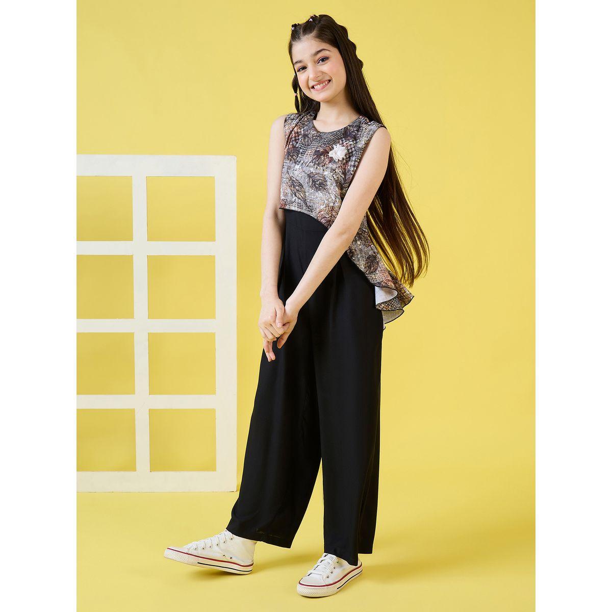 Stylo Bug X Styli Abstract Print Overlay Sleeveless Jumpsuit-girls-clothing-rompers-image-1