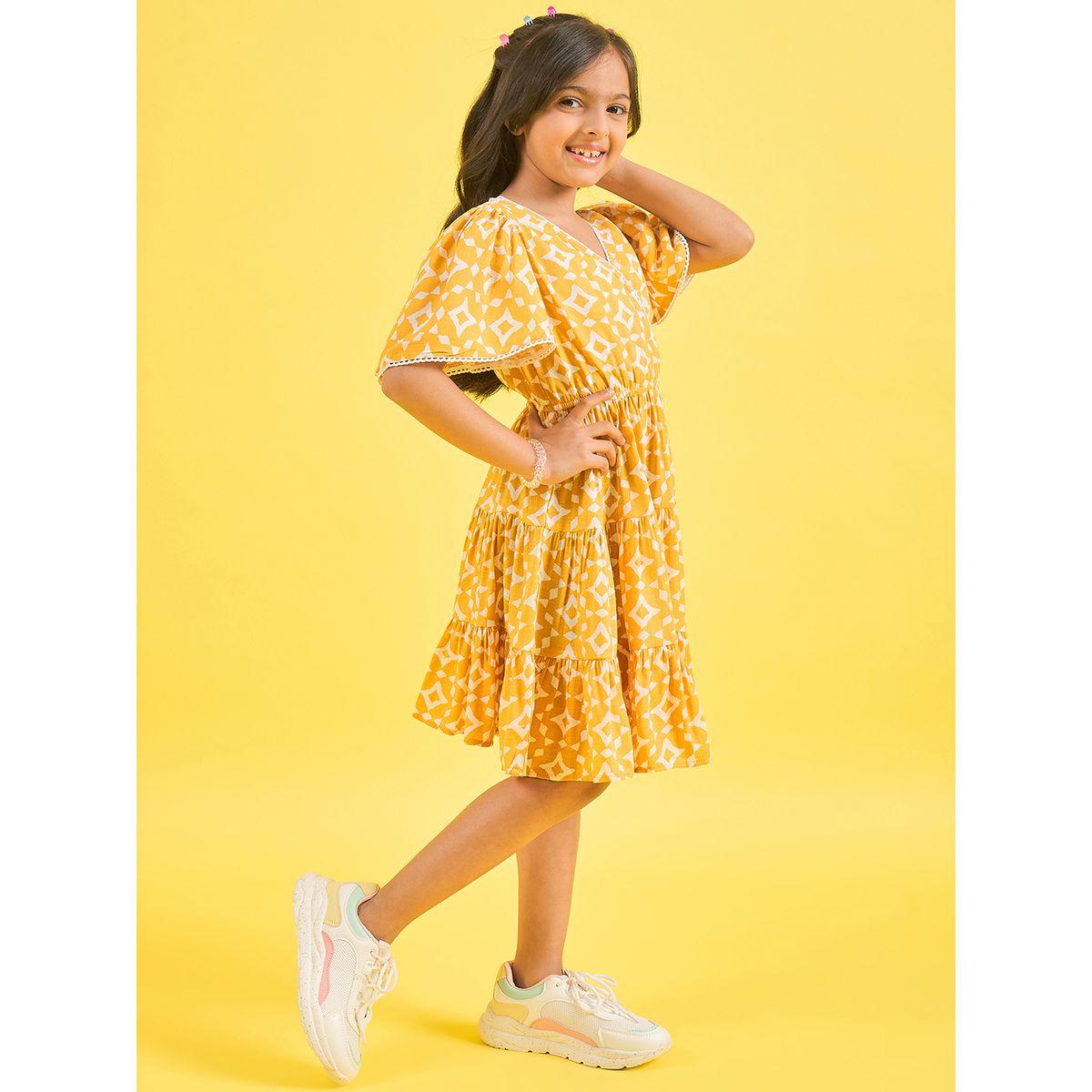 Stylo Bug X Styli All Over Print Wrap Front Tiered Dress-girls-clothing-dressesandjumpsuits-image-4