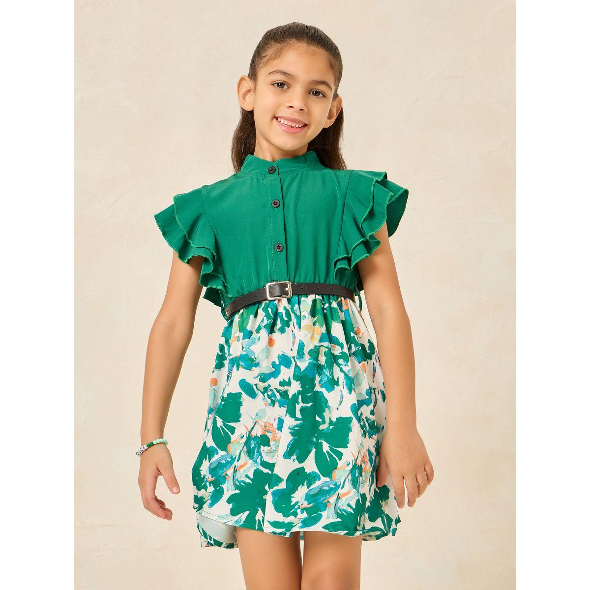 Styli Ruffle Sleeve Printed Hem Dress with Belt-girls-clothing-dressesandjumpsuits-image-1