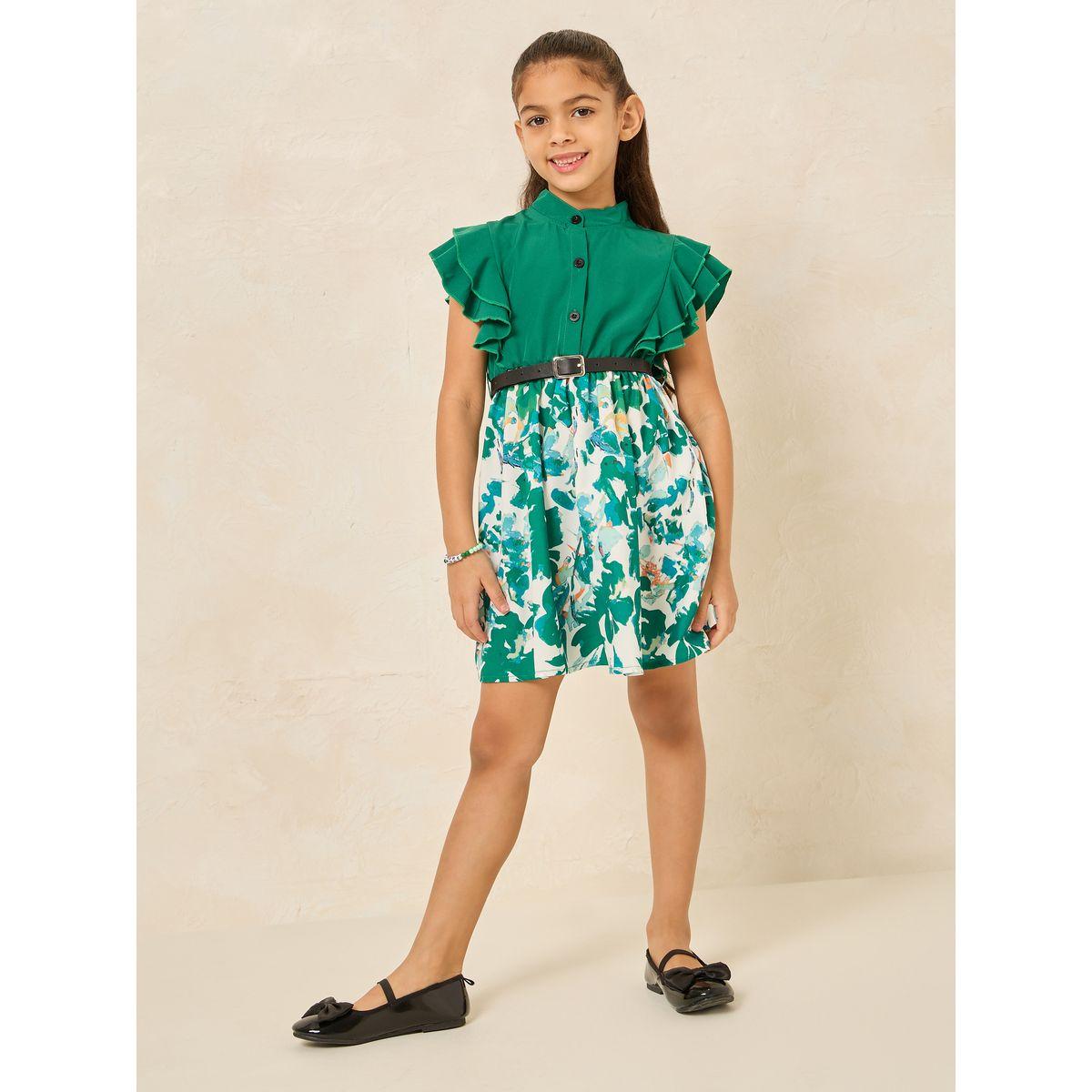 Styli Ruffle Sleeve Printed Hem Dress with Belt-girls-clothing-dressesandjumpsuits-image-2