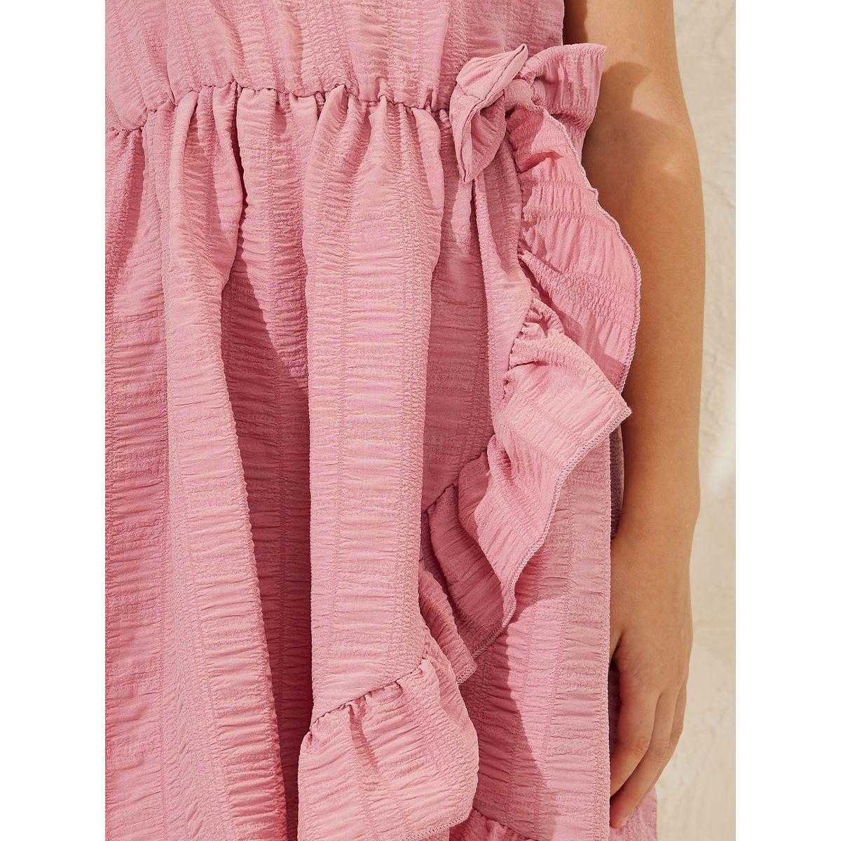 Styli Ruffle Trim Bow Front Dress with Puff Sleeve-girls-clothing-dressesandjumpsuits-image-3