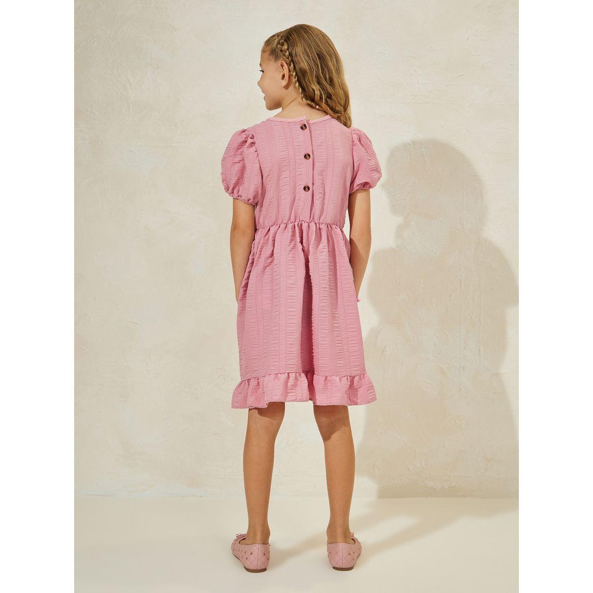 Styli Ruffle Trim Bow Front Dress with Puff Sleeve-girls-clothing-dressesandjumpsuits-image-4