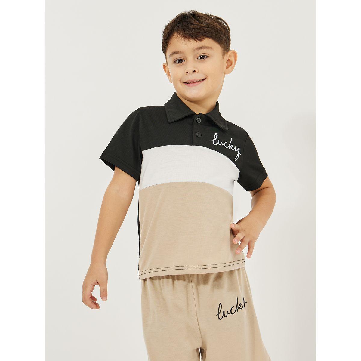 Styli Color Block Printed Polo T-Shirt & Shorts Set-boys-clothing-setsandcoords-image-2
