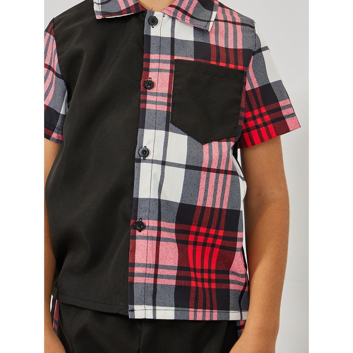 Styli Color Block Checked Print Shirt & Shorts Set-boys-clothing-setsandcoords-image-4