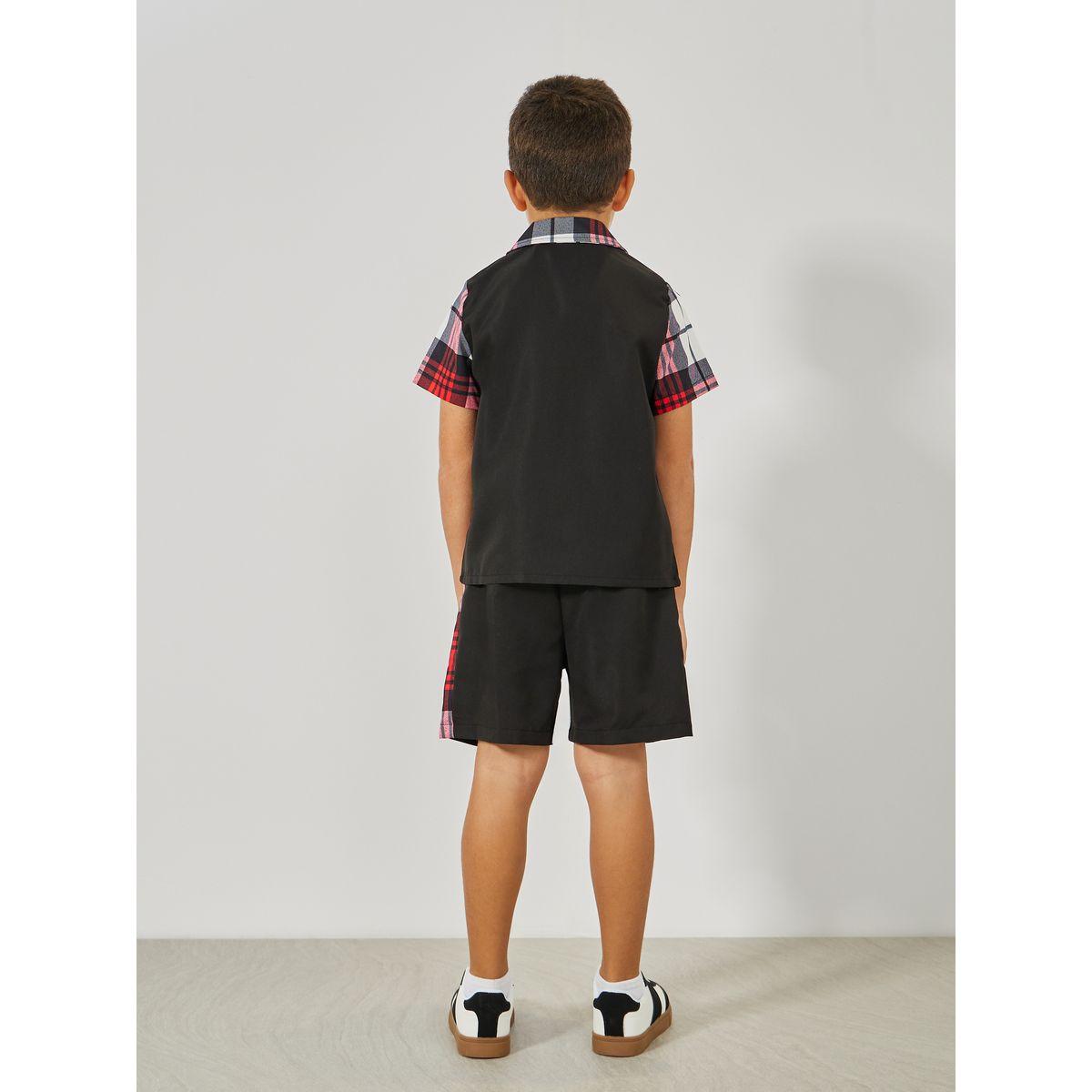 Styli Color Block Checked Print Shirt & Shorts Set-boys-clothing-setsandcoords-image-5