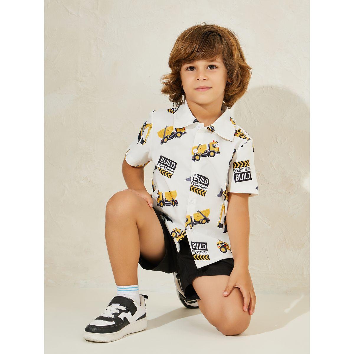Styli Truck Graphic Print Shirt & Shorts Set-boys-clothing-setsandcoords-image-1