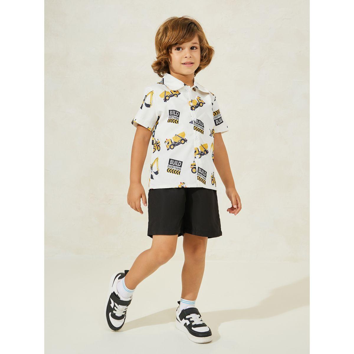 Styli Truck Graphic Print Shirt & Shorts Set-boys-clothing-setsandcoords-image-2