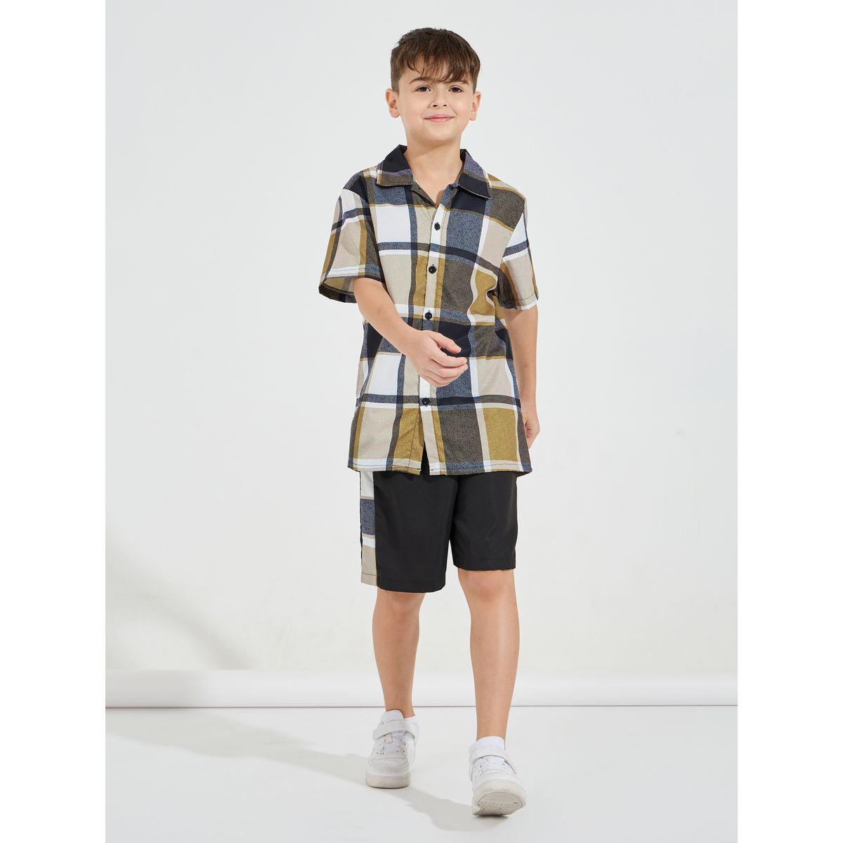 مجموعة من شورت مع قميص بطبعة مربعات-boys-clothing-setsandcoords-image-1
