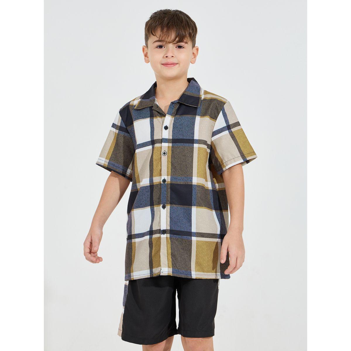 مجموعة من شورت مع قميص بطبعة مربعات-boys-clothing-setsandcoords-image-2