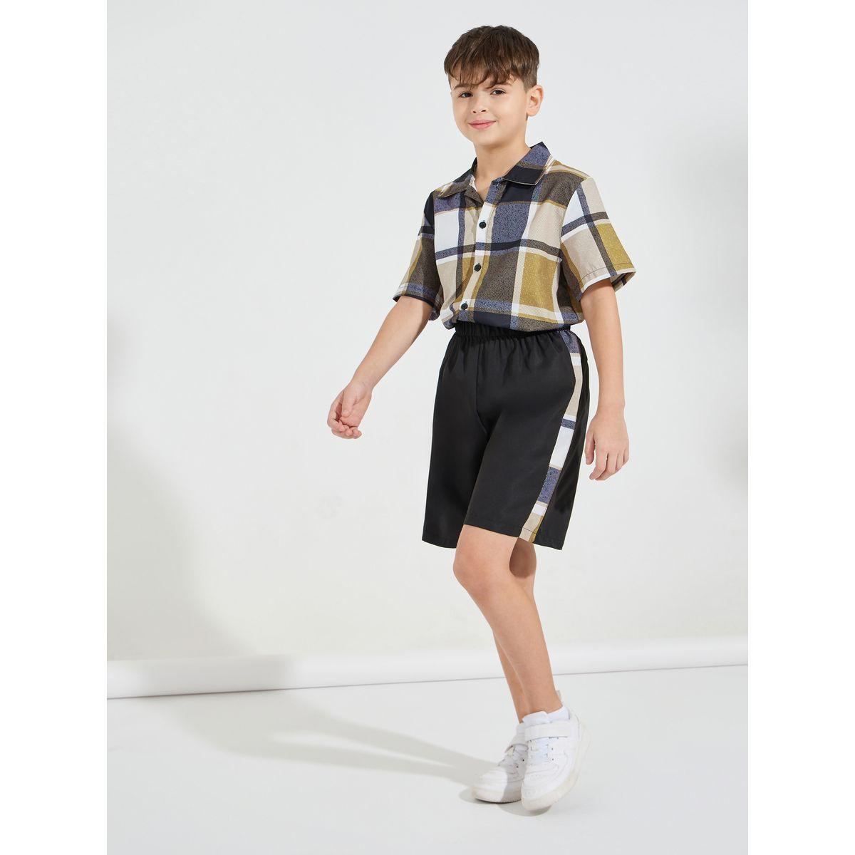 مجموعة من شورت مع قميص بطبعة مربعات-boys-clothing-setsandcoords-image-5