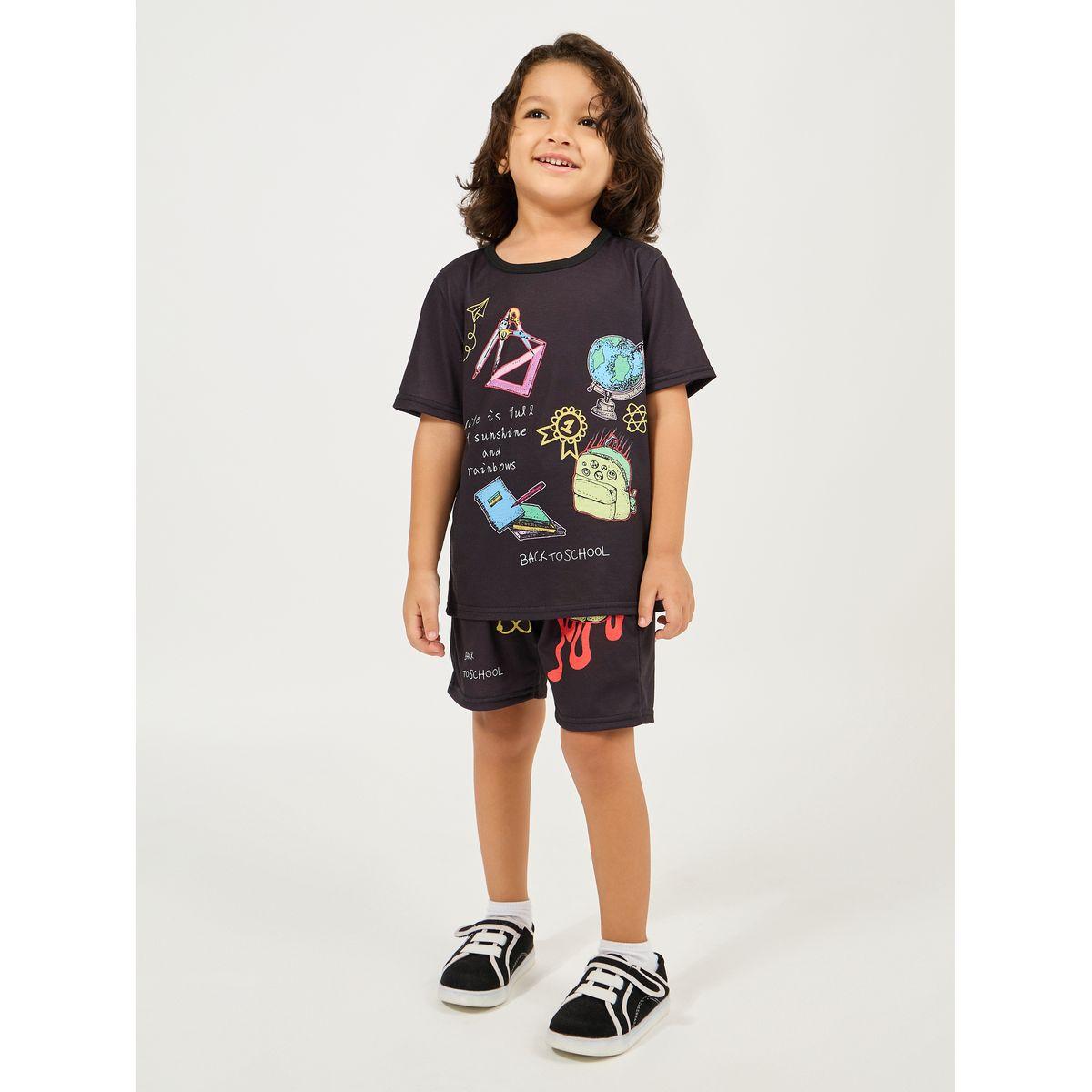 Styli Back To School Graphic T-Shirt & Shorts Set-boys-clothing-setsandcoords-image-1