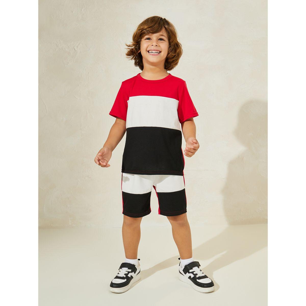 Styli Color Block Round Neck T-Shirt & Shorts Set-boys-clothing-setsandcoords-image-1