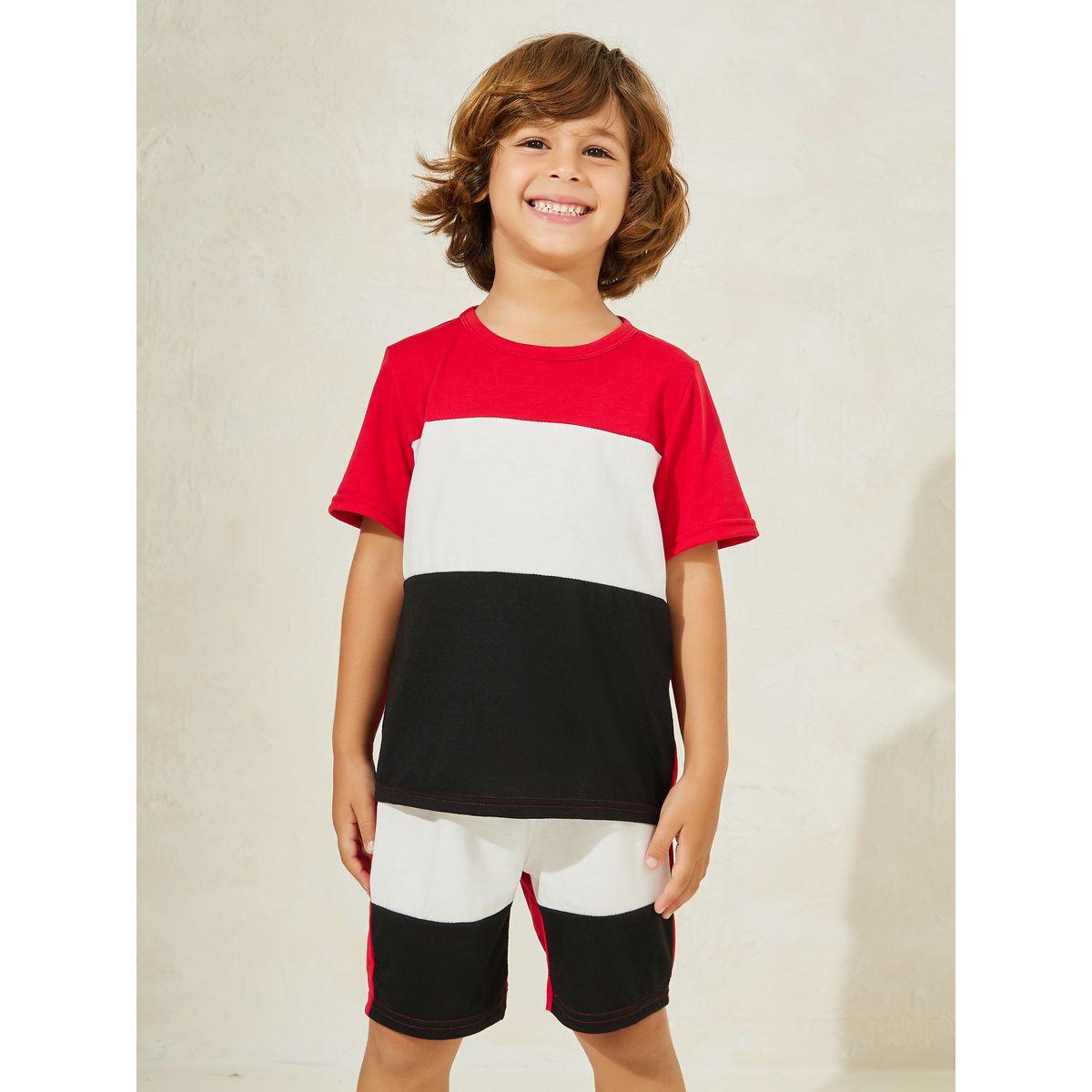 Styli Color Block Round Neck T-Shirt & Shorts Set-boys-clothing-setsandcoords-image-2