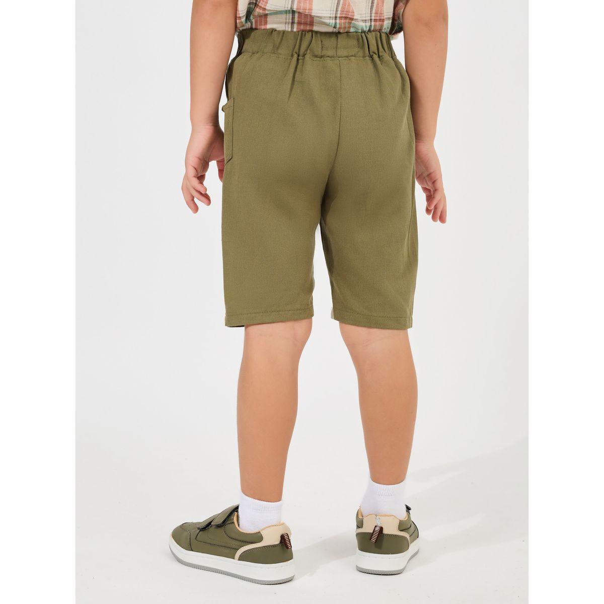 شورت سادة بخصر مطاطي وجيب جانبي-boys-clothing-bottoms-shorts-image-4