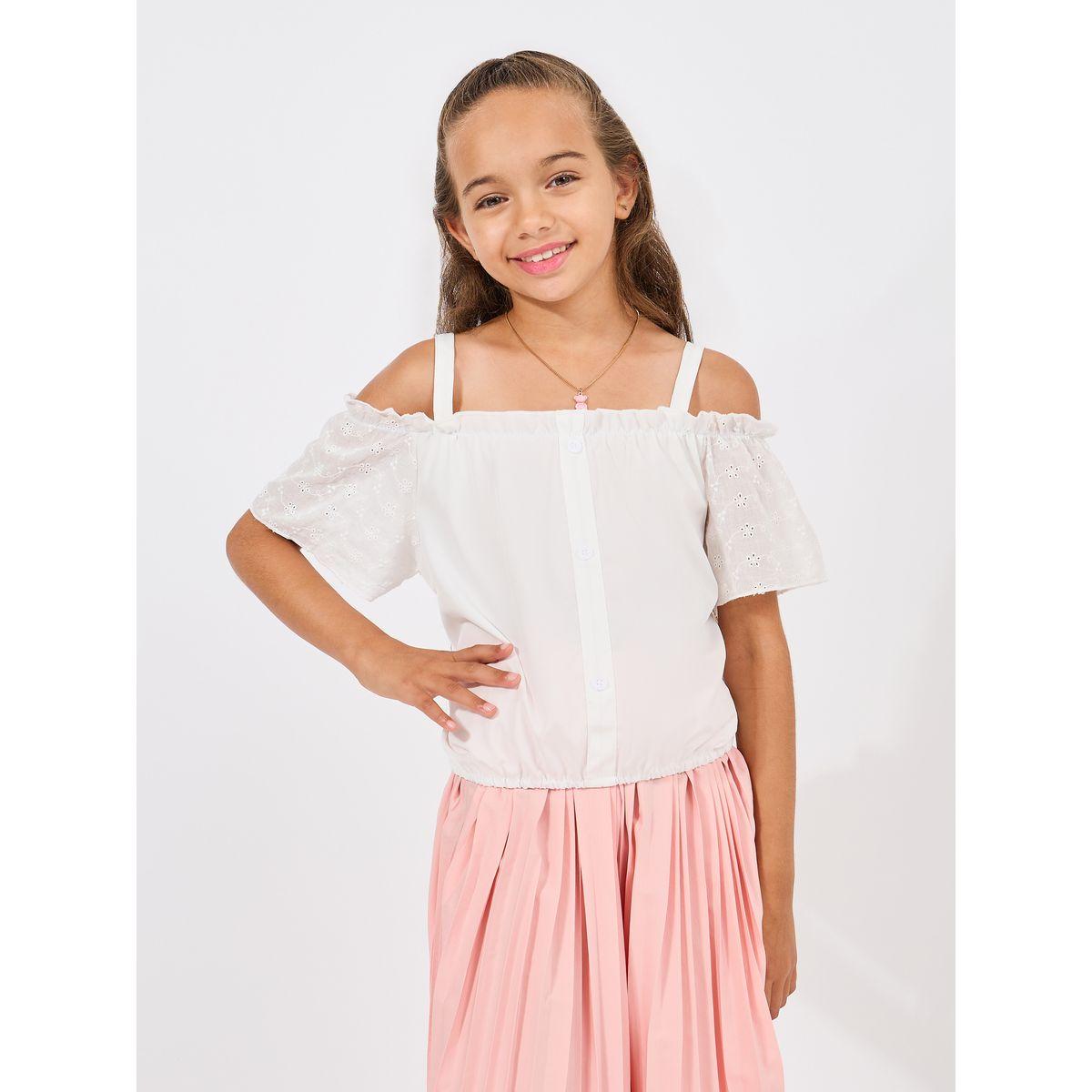 Styli Ruffle Sleeve Cold Shoulder Top & Pleated Skirt Set-girls-clothing-setsandcoords-image-2