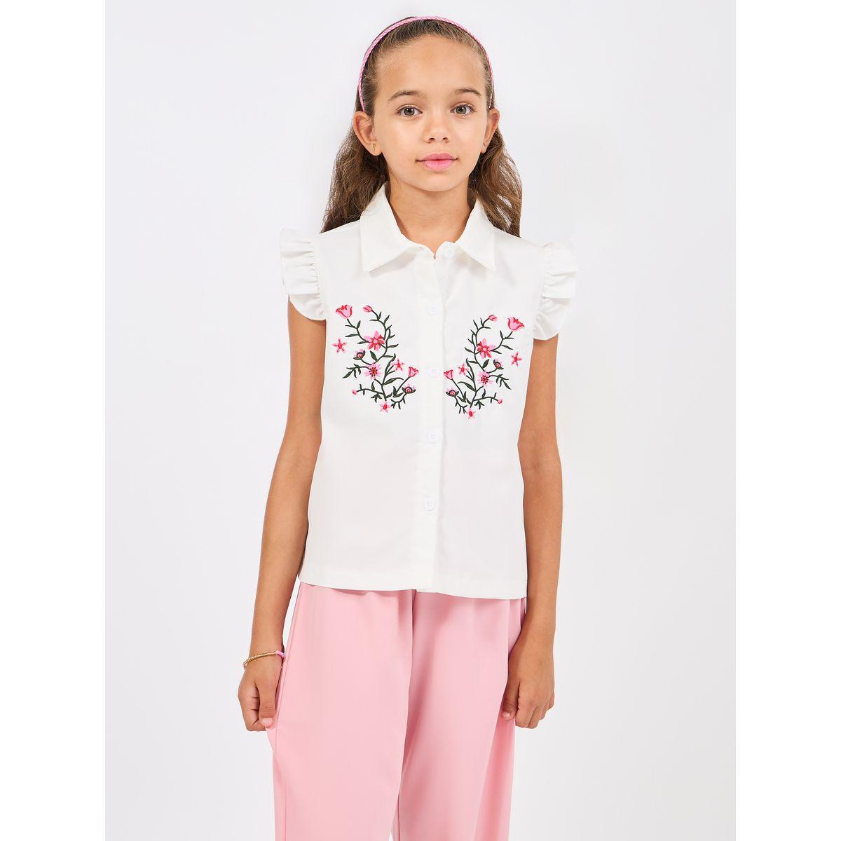 مجموعة من بنطال مع بلوزة مُطرّزة بزهور مع كشكش-girls-clothing-setsandcoords-image-2