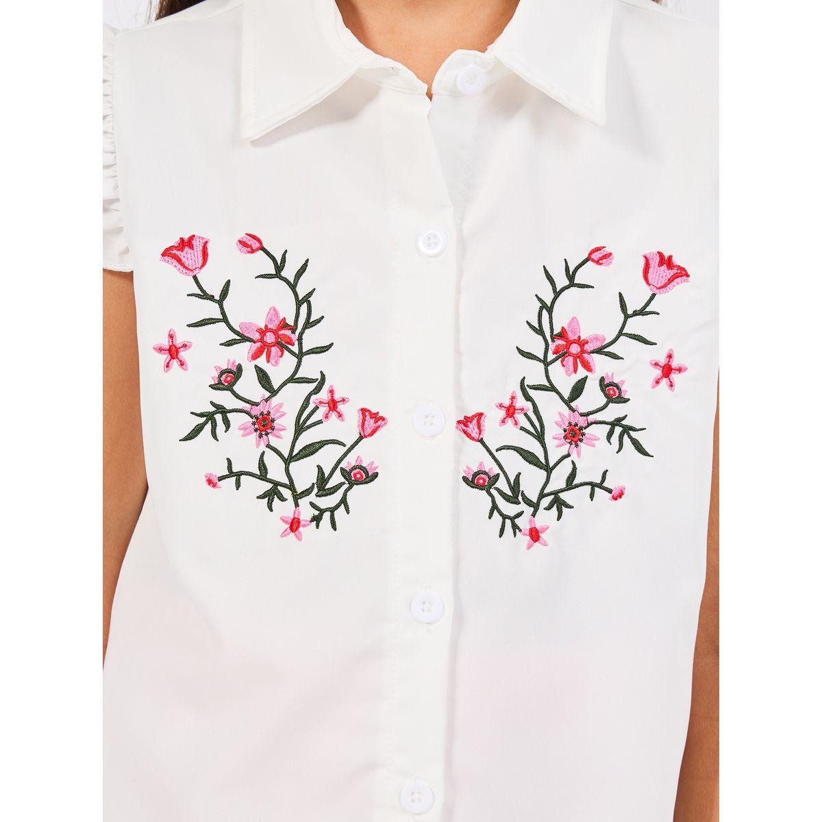 Styli Floral Embroidery Ruffle Trim Shirt & Pants Set-girls-clothing-setsandcoords-image-3