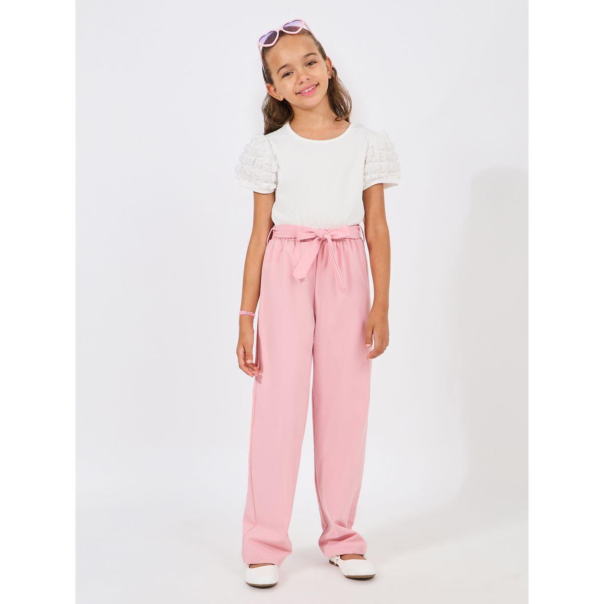 Styli Textured Puff Sleeve Rib Knit Top & Pants Set-girls-clothing-setsandcoords-image-1