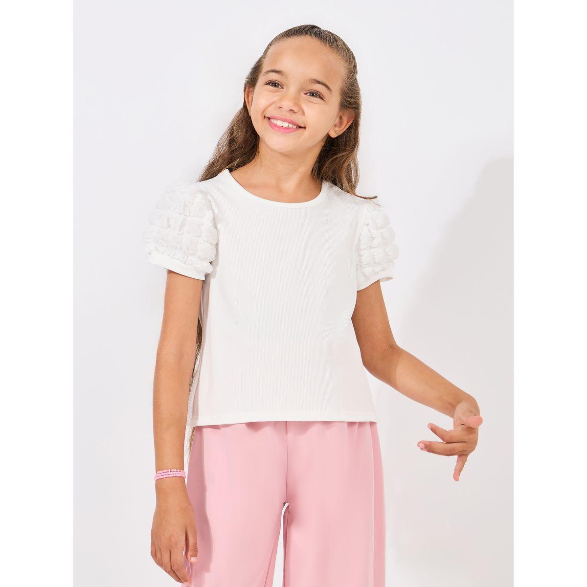 مجموعة من بنطال مع بلوزة محبوكة باكمام منفوخة-girls-clothing-setsandcoords-image-2