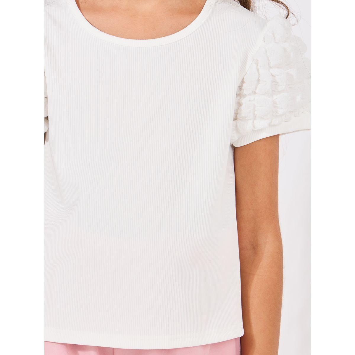 Styli Textured Puff Sleeve Rib Knit Top & Pants Set-girls-clothing-setsandcoords-image-3