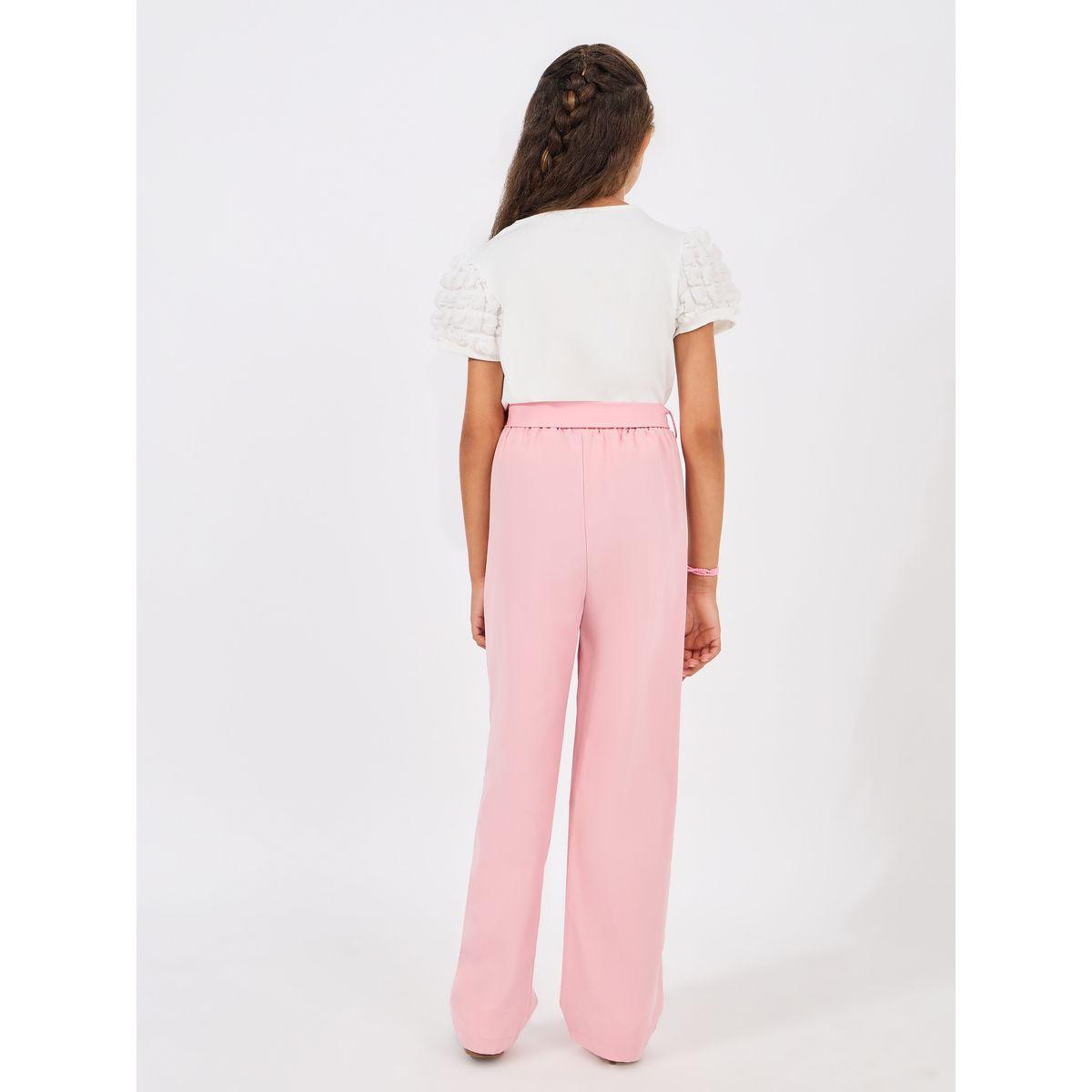 Styli Textured Puff Sleeve Rib Knit Top & Pants Set-girls-clothing-setsandcoords-image-4