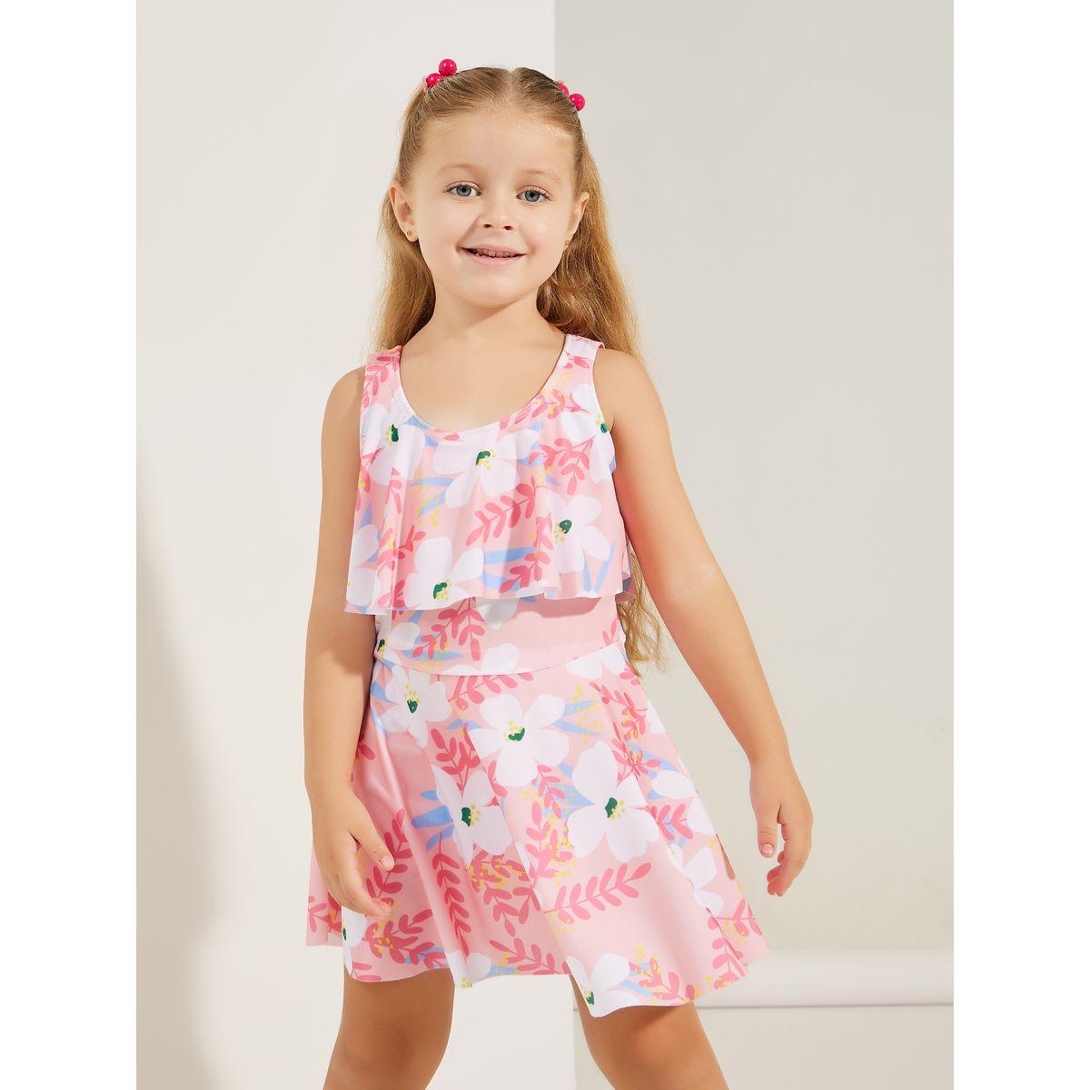 طقم سباحة من شورت وفستان مطبع بزهور-sports-girls-clothing-sets-image-2