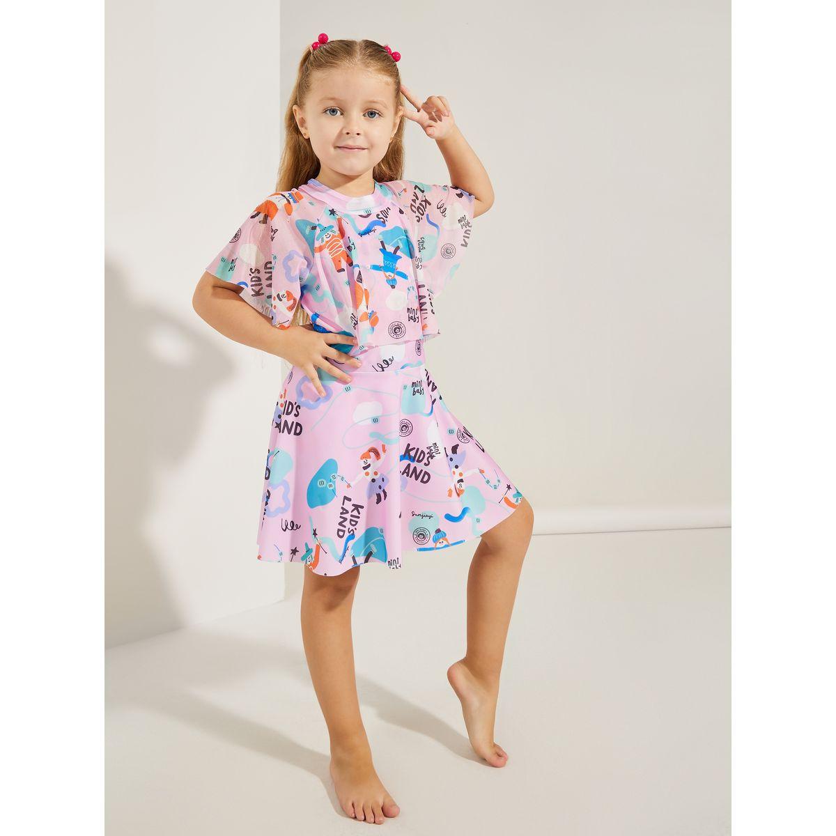 مجموعة من شورت وفستان بطبعة جرافيك-sports-girls-clothing-sets-image-1