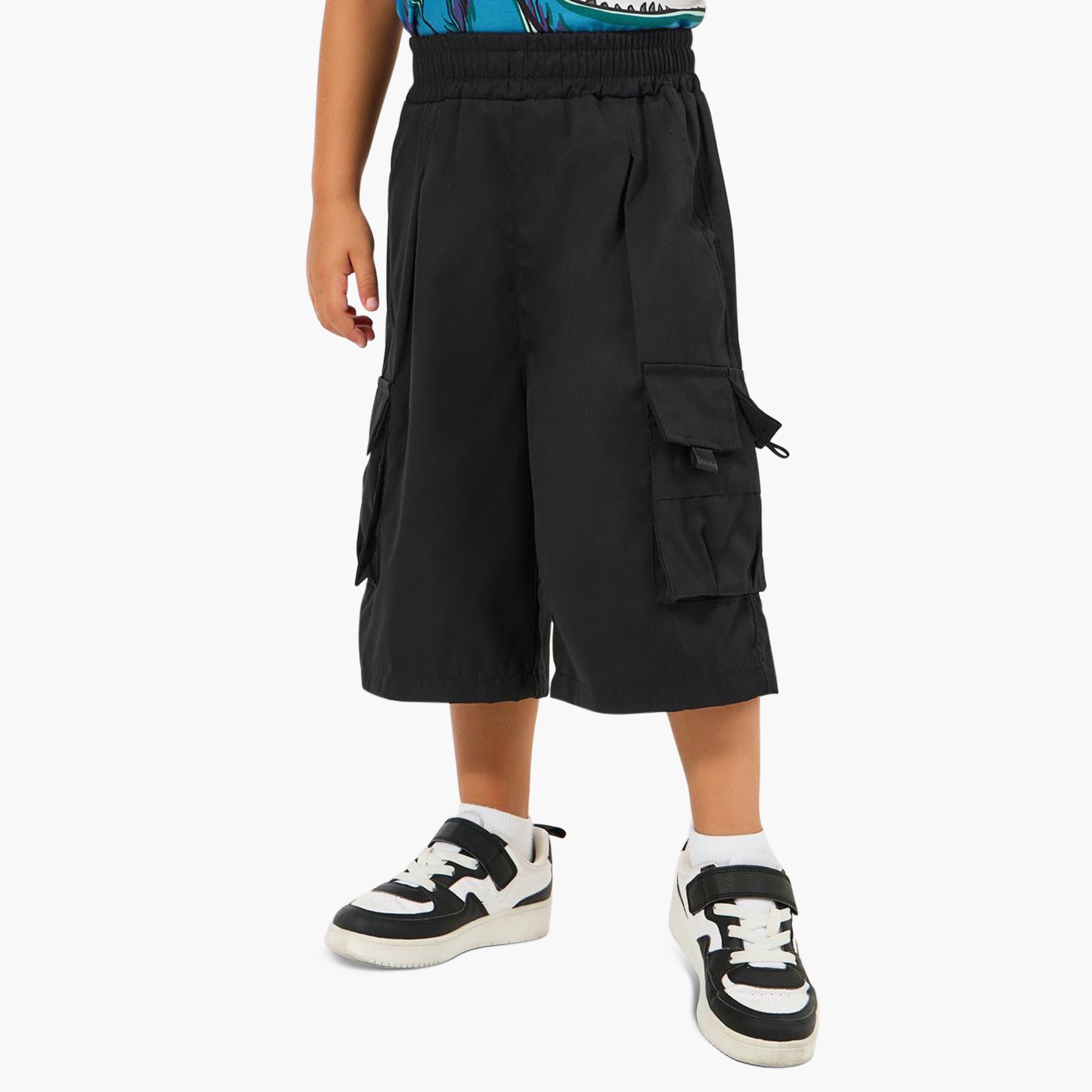 Styli Solid Cargo Loose Fit Shorts-boys-clothing-bottoms-shorts-image-1