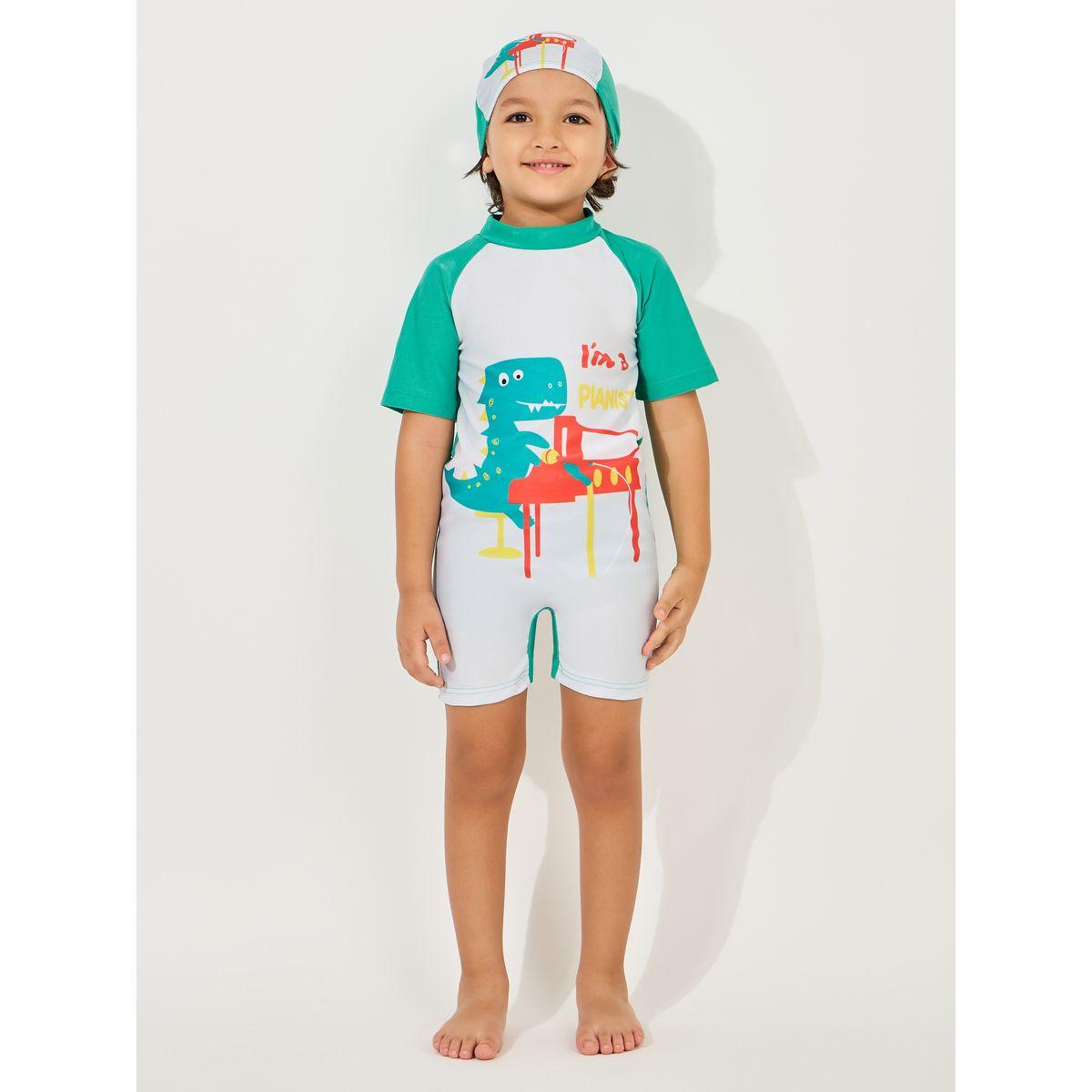 بدلة سباحة بطبعة ديناصور مع قبعة-boys-clothing-swimwear-image-1