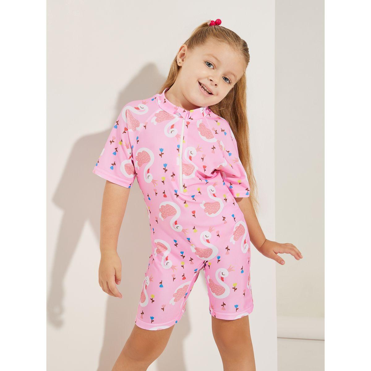 بدلة سباحة بطبعة بجعة مع نصف سحَّاب غلق-sports-girls-clothing-tops-image-1