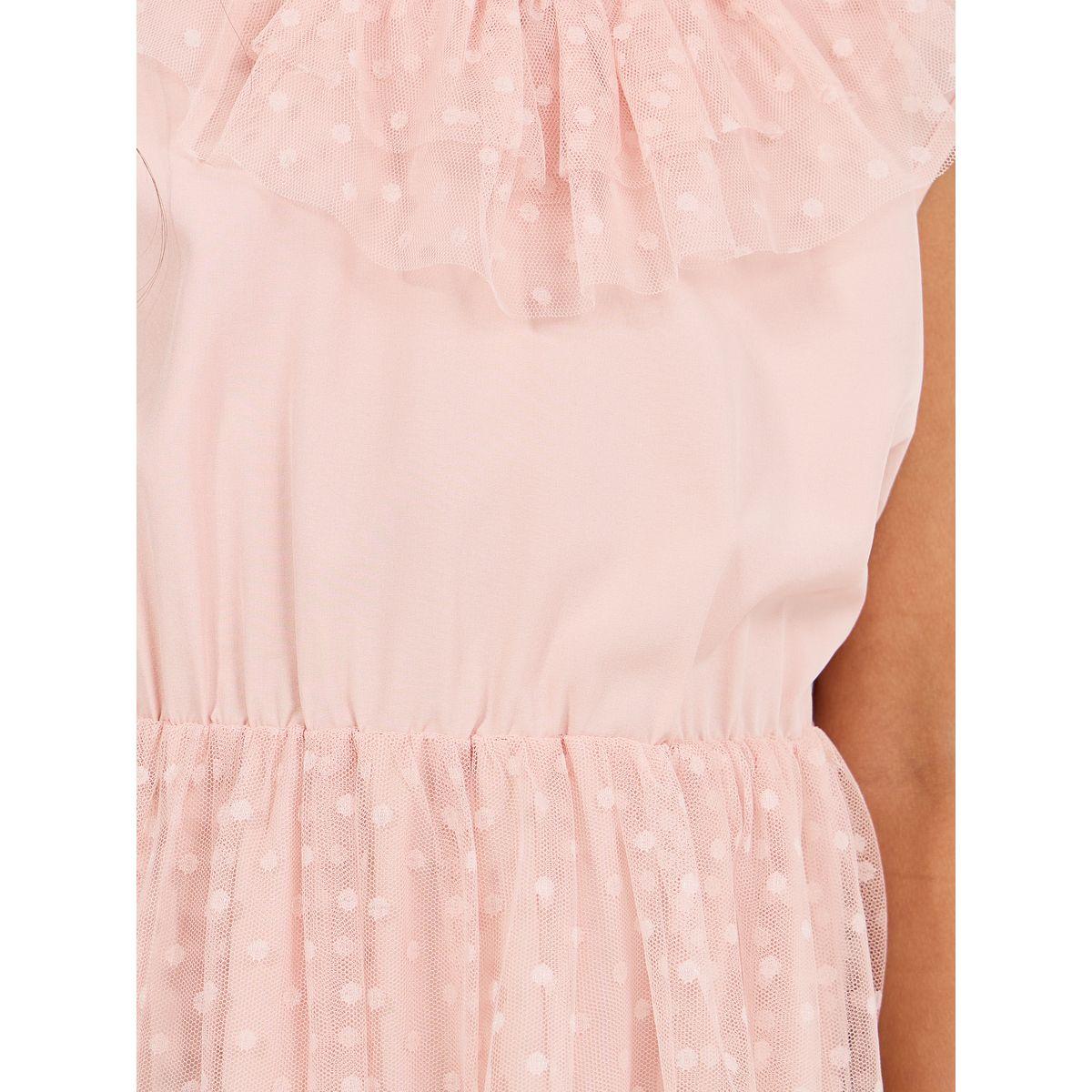 Styli Dobby Mesh Overlay Ruffle Trim Belted Dress-girls-clothing-dressesandjumpsuits-image-3