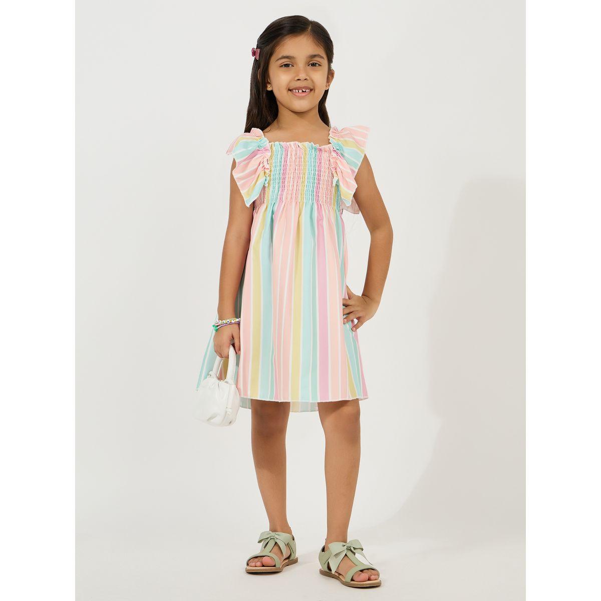 فستان مخطط بطول الركبة مع اكمام بكشكش-girls-clothing-dressesandjumpsuits-image-1
