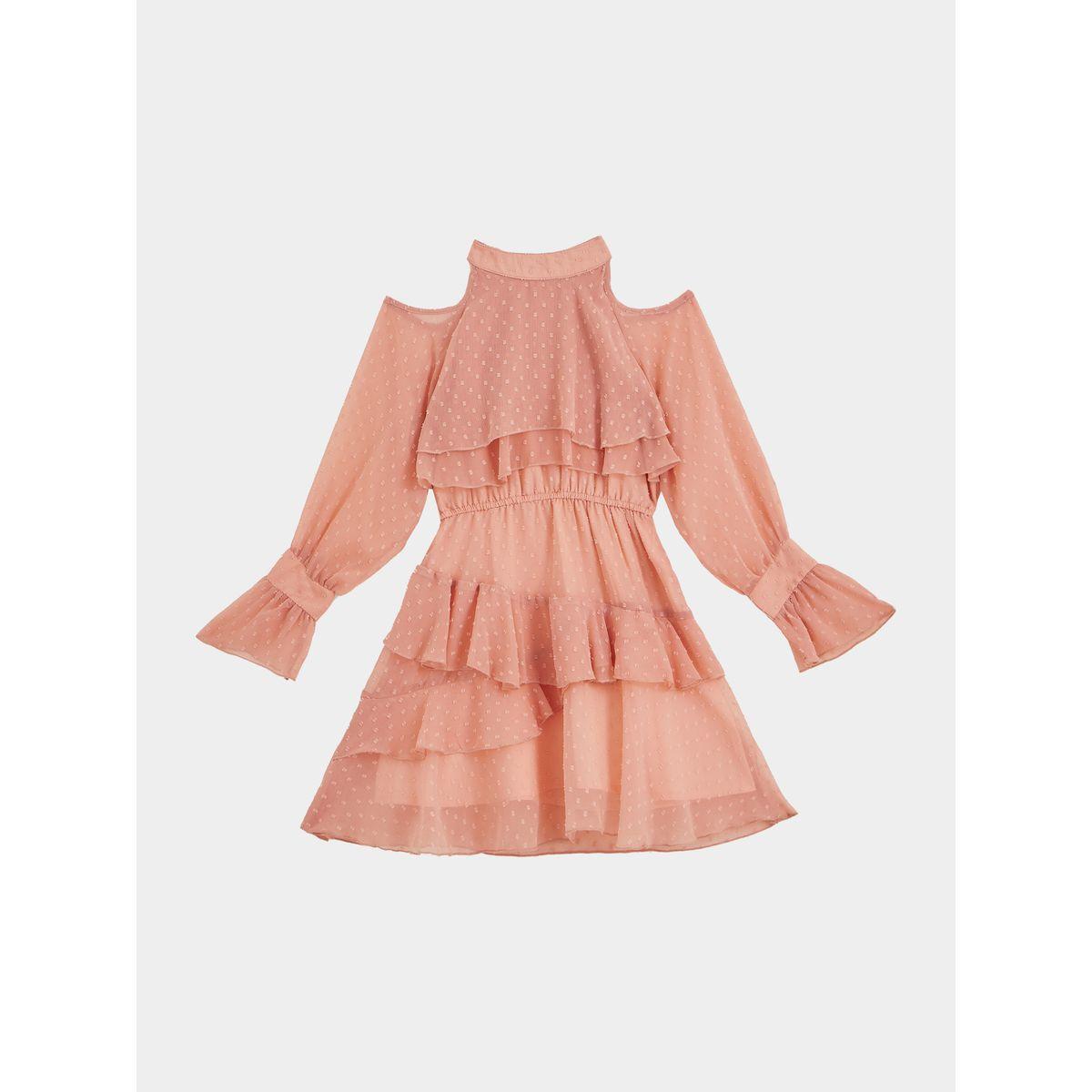 Styli Dobby Textured Ruffled Detail Knee-Length Dress-girls-clothing-dressesandjumpsuits-image-1