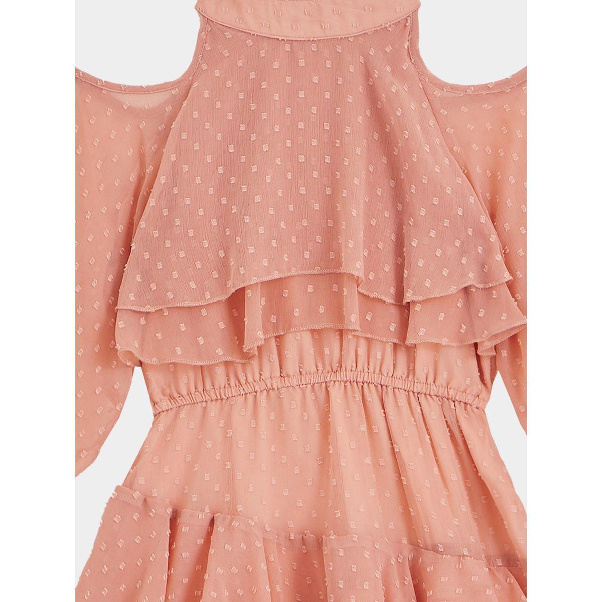 Styli Dobby Textured Ruffled Detail Knee-Length Dress-girls-clothing-dressesandjumpsuits-image-2