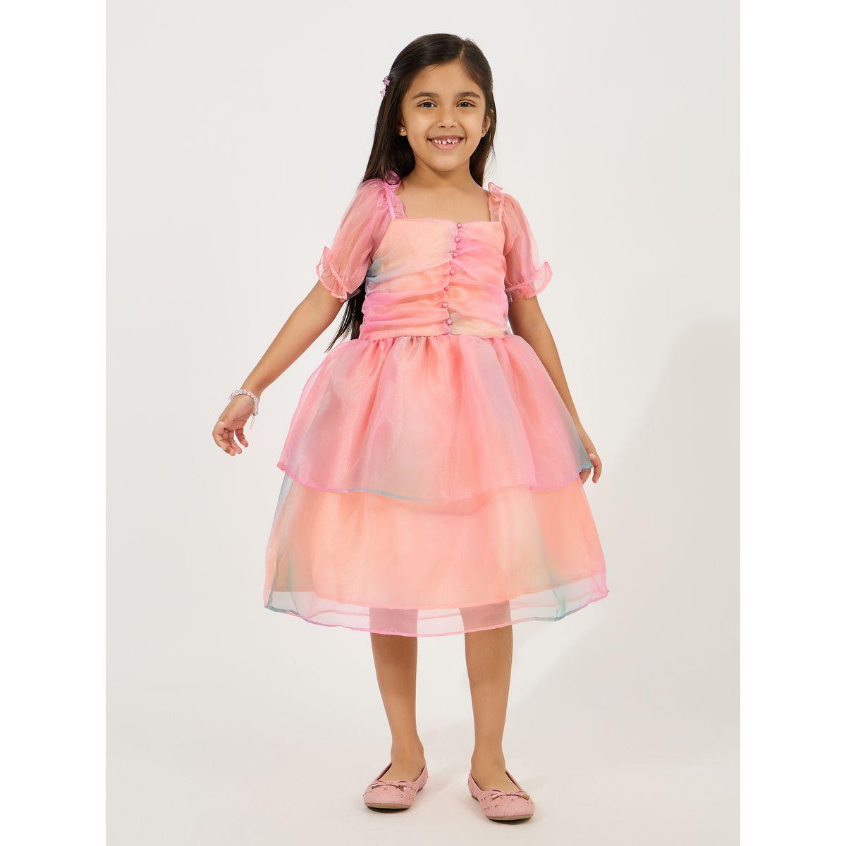 فستان برقبة مربعة مع تفاصيل مزمومة وكسرات-girls-clothing-dressesandjumpsuits-image-1