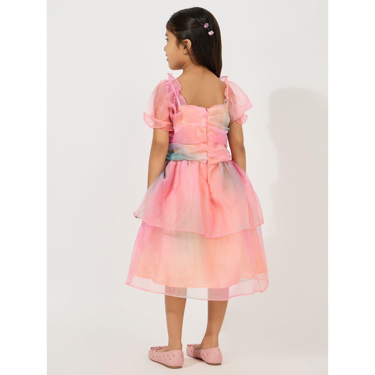 فستان برقبة مربعة مع تفاصيل مزمومة وكسرات-girls-clothing-dressesandjumpsuits-image-4