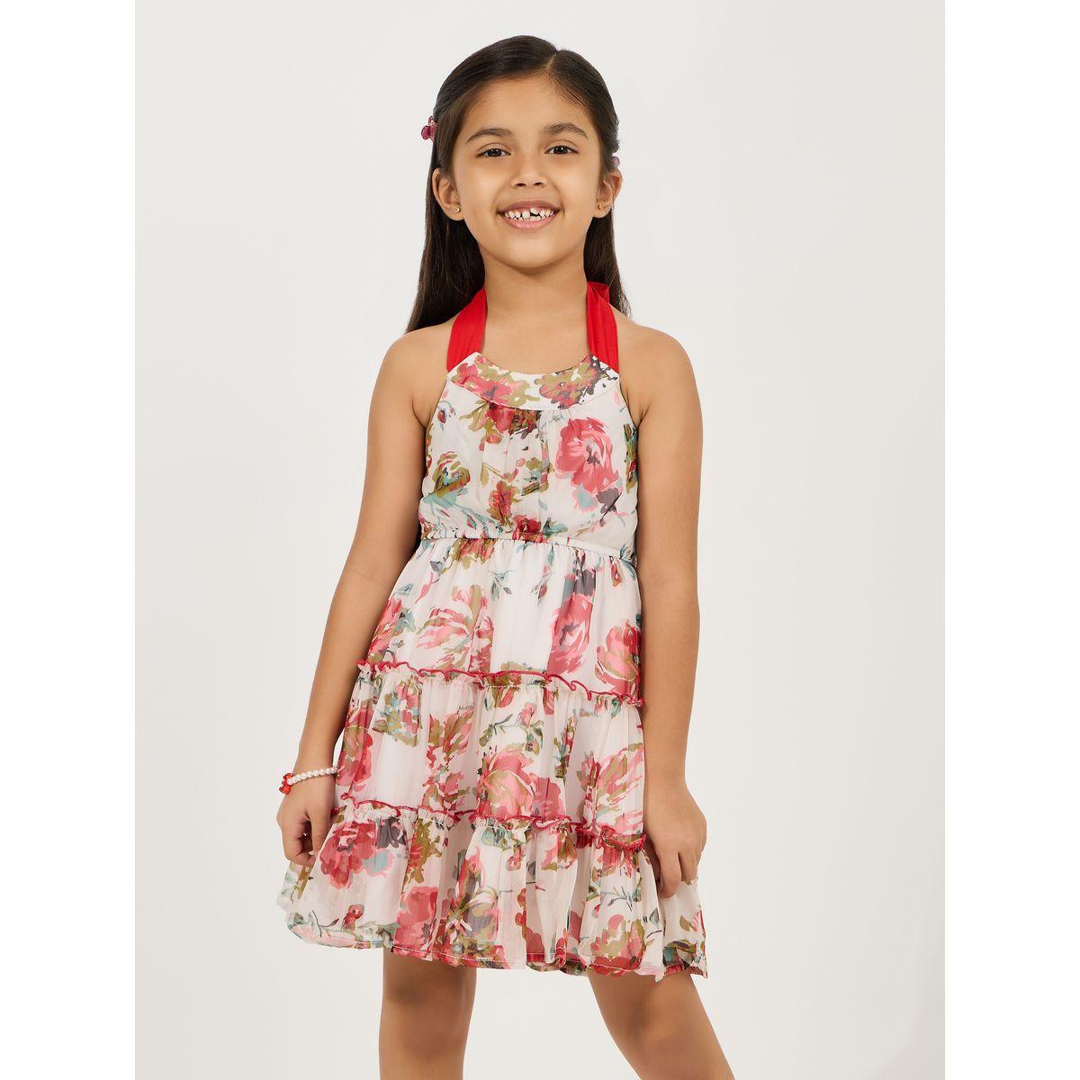 فستان مطبع بزهور مع طبقات وياقة هولتر-girls-clothing-dressesandjumpsuits-image-2