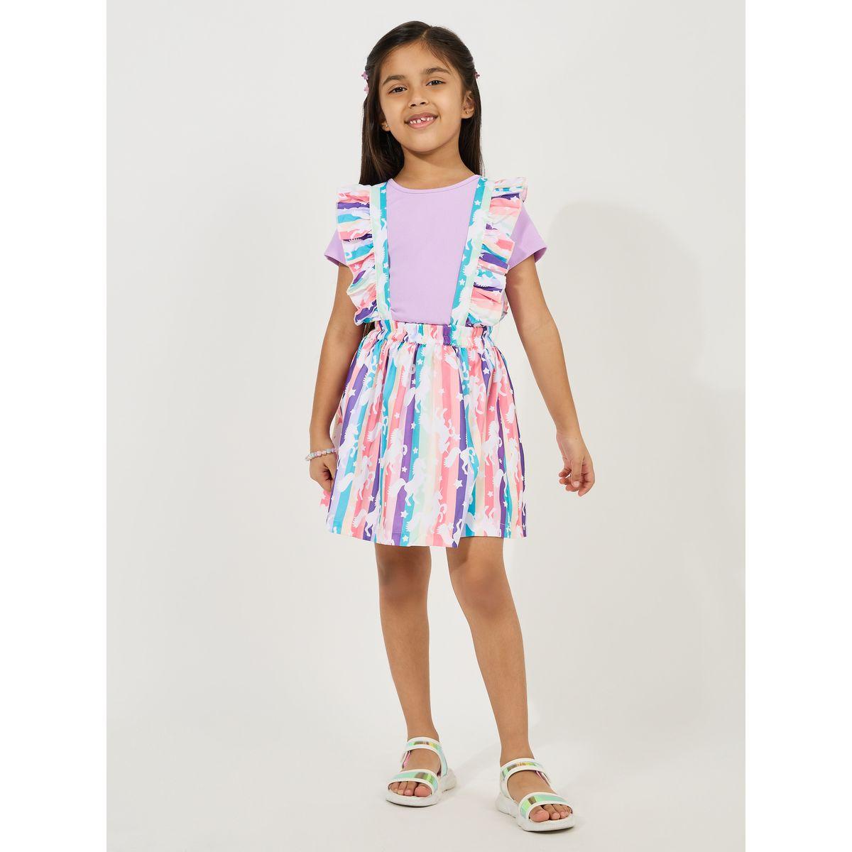 مجموعة من تيشيرت مع فستان دنغري بكشكش-girls-clothing-dressesandjumpsuits-image-1