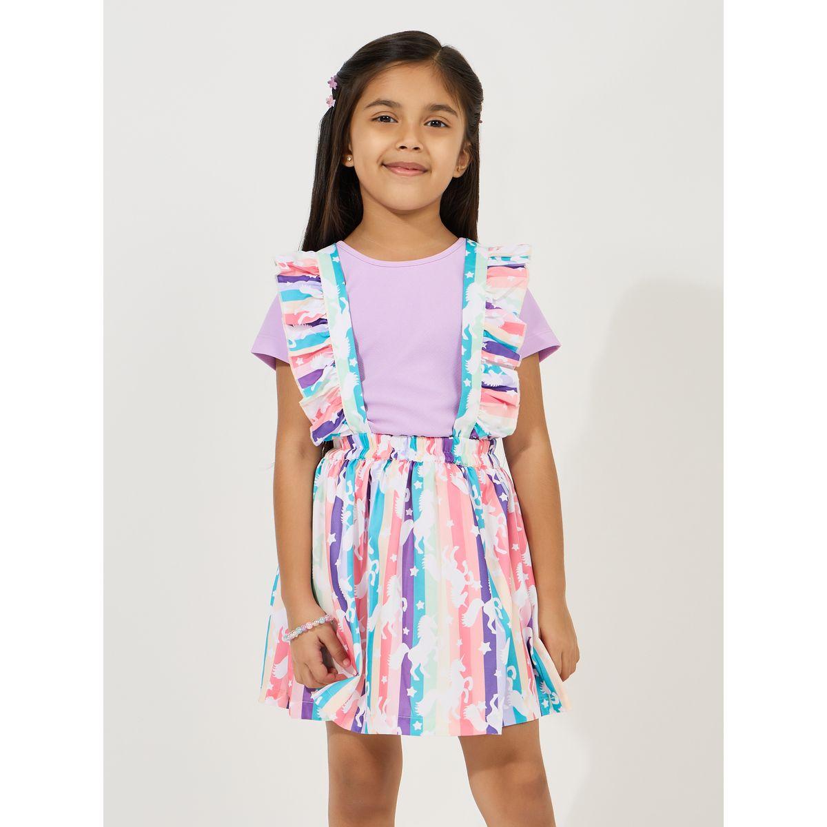 Styli Ruffled Edge Dungaree Dress with T-Shirt Set-girls-clothing-dressesandjumpsuits-image-2