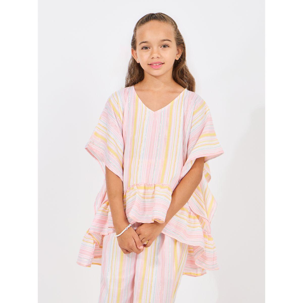 Styli Multi Striped Ruffled Edge Top & Pants Set-girls-clothing-setsandcoords-image-2