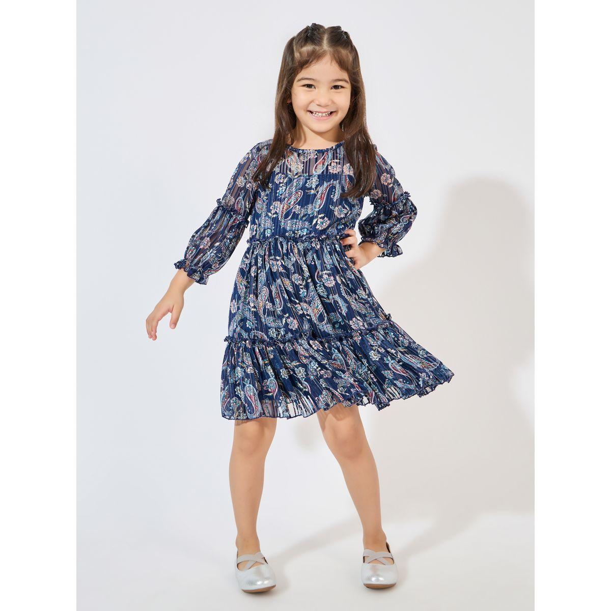 Styli Paisley Print Tiered Long Sleeve Dress-girls-clothing-dressesandjumpsuits-image-1