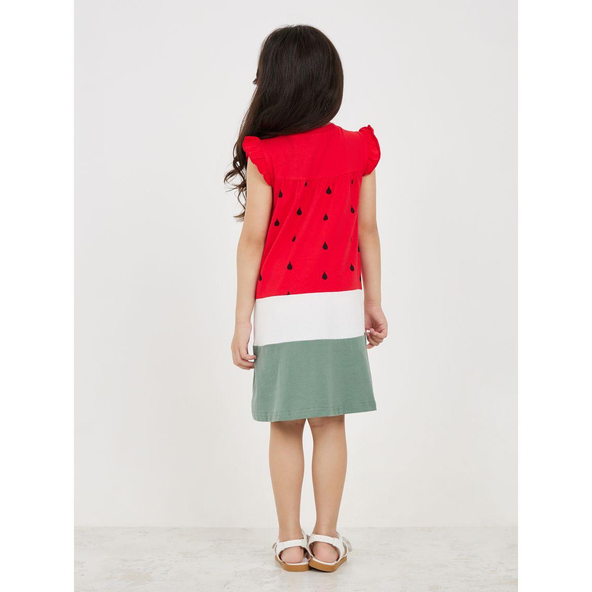 Styli Color Block Watermelon Print Ruffle Trim Sleeve Dress-girls-clothing-dressesandjumpsuits-image-5