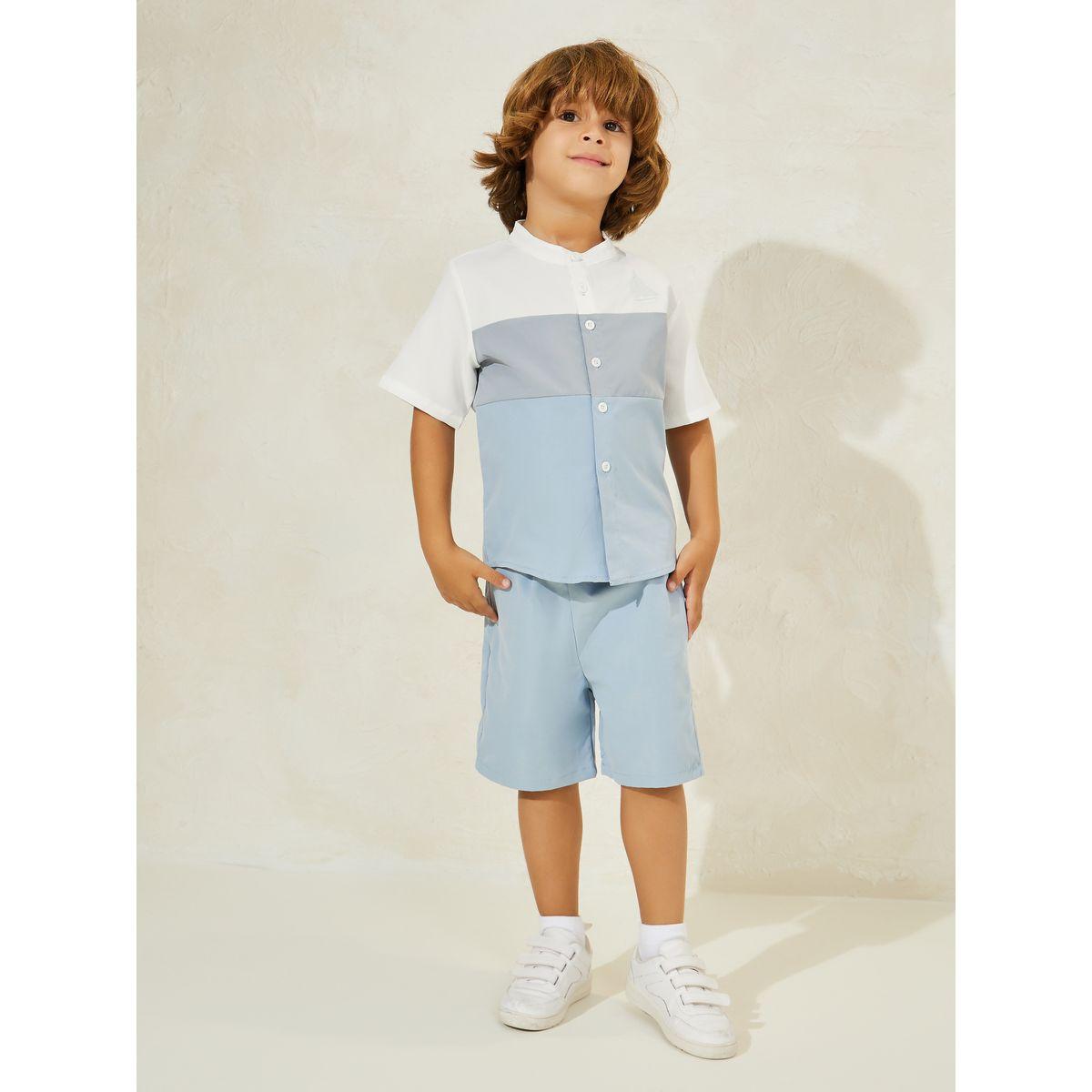 Styli Color Block Shirt & Shorts Set-boys-clothing-setsandcoords-image-1