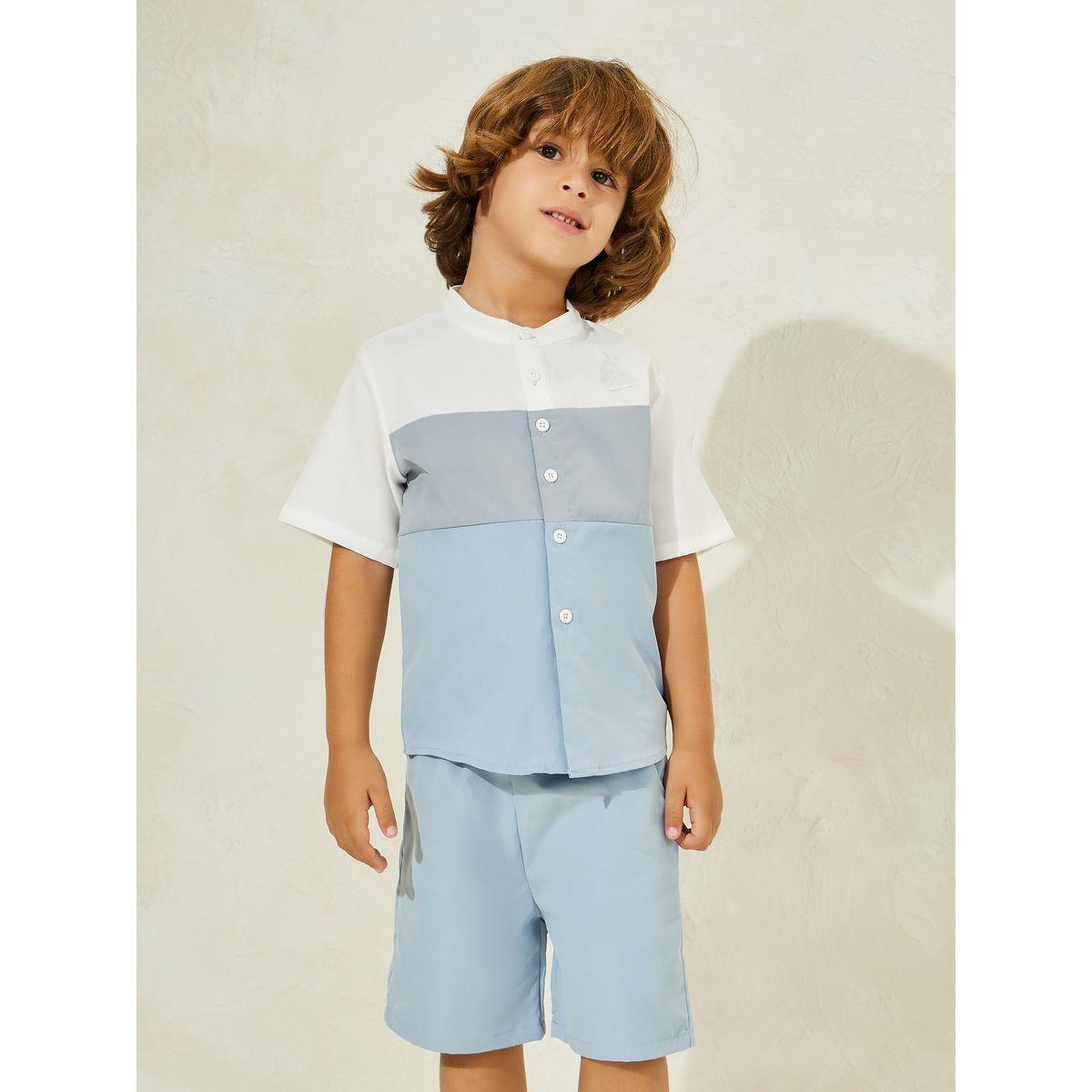 Styli Color Block Shirt & Shorts Set-boys-clothing-setsandcoords-image-2