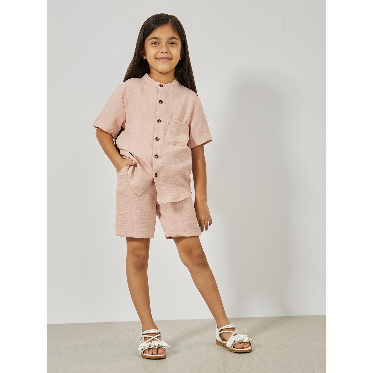 مجموعة من شورت مع بلوزة سادة بجيب امامي-girls-clothing-setsandcoords-image-6