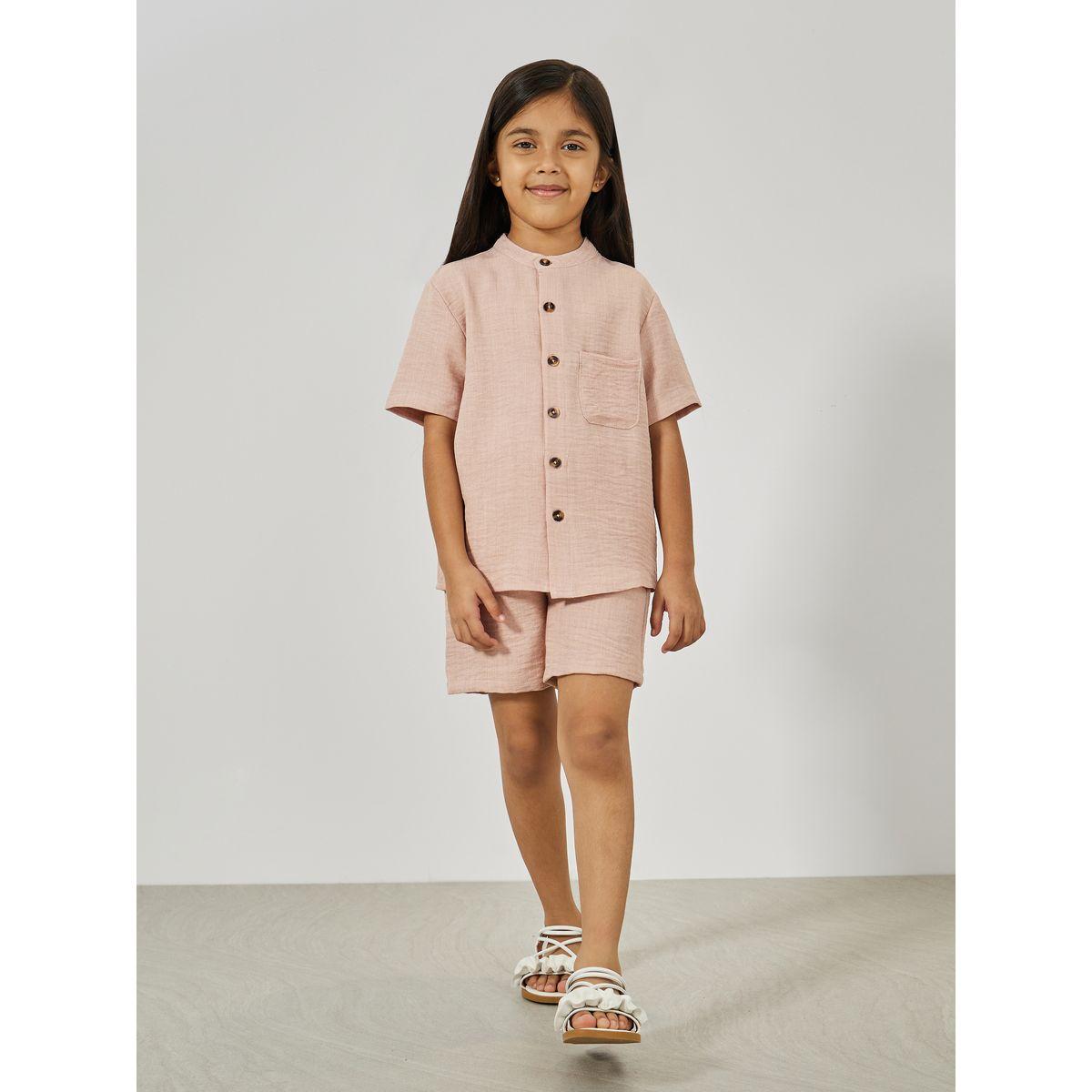 Styli Solid Pocket Front Shirt & Shorts Set-girls-clothing-setsandcoords-image-2