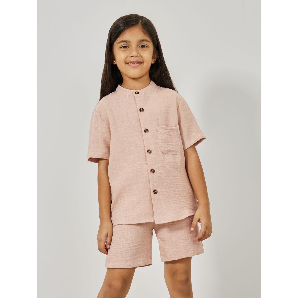 مجموعة من شورت مع بلوزة سادة بجيب امامي-girls-clothing-setsandcoords-image-4