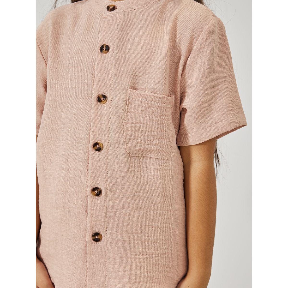 مجموعة من شورت مع بلوزة سادة بجيب امامي-girls-clothing-setsandcoords-image-3
