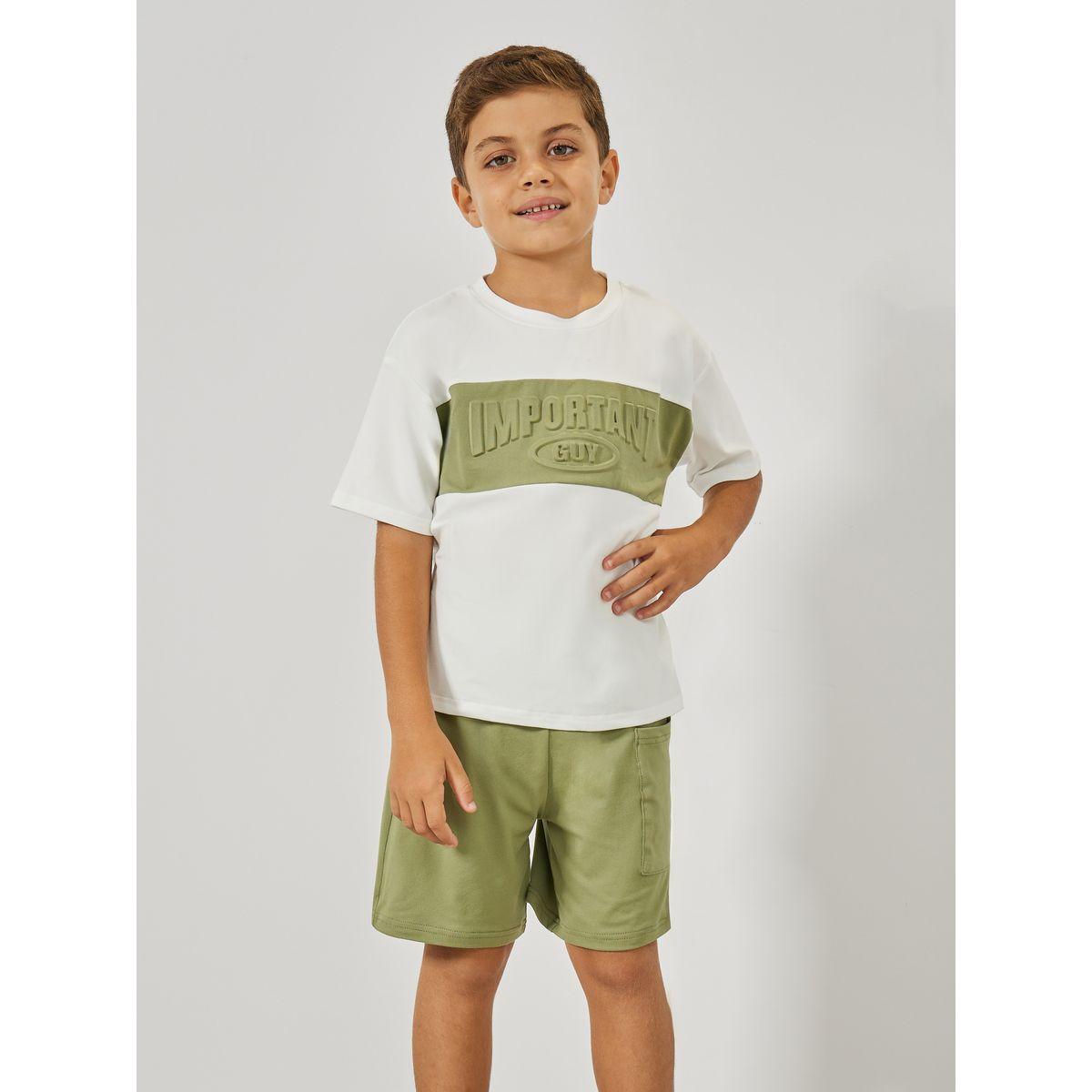 مجموعة من شورت مع تيشيرت بطبعة كتابة بارزة-boys-clothing-setsandcoords-image-3